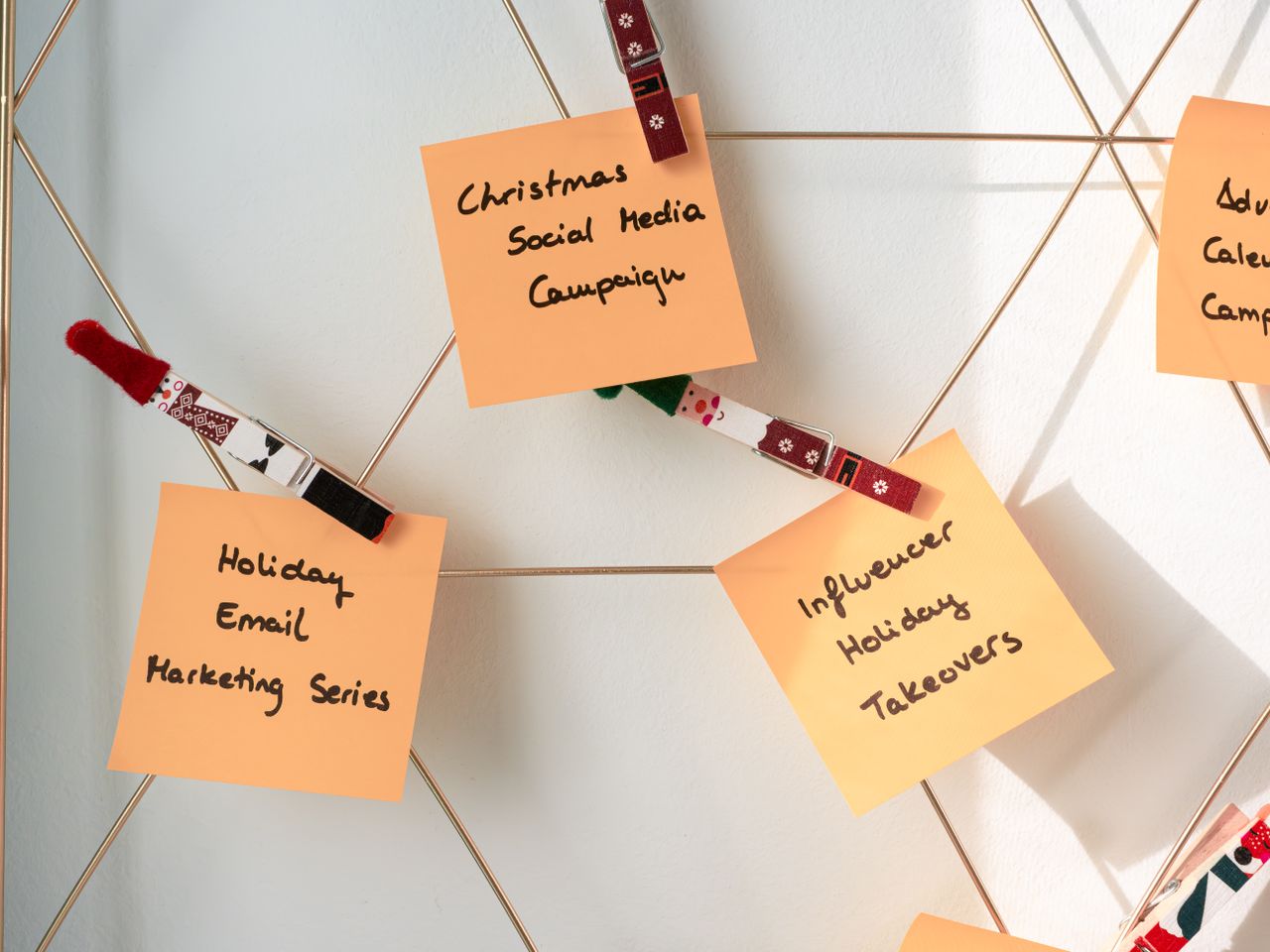 home-services-004 Sticky notes with holiday marketing ideas for Christmas social media and email campaigns.