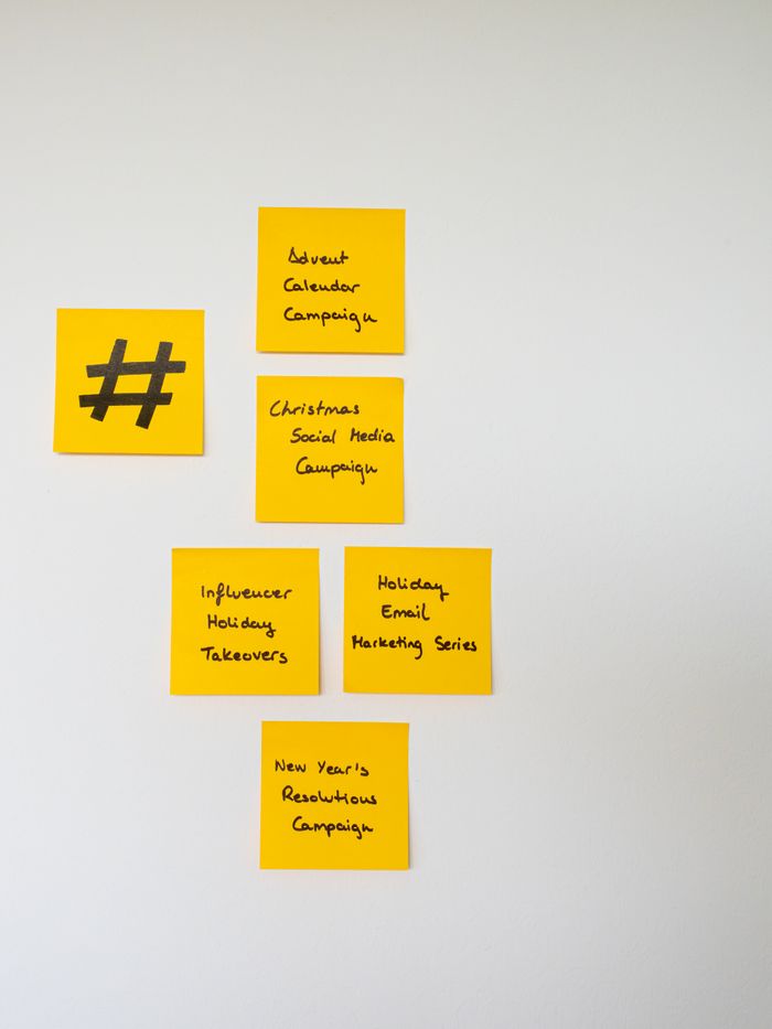 home-services-01 Yellow sticky notes with handwritten marketing campaign ideas on a wall.